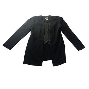 Leslie Fay Evening Womens 8 Black‎ Metallic Pinstripe Jacket & Attached Vest 90s